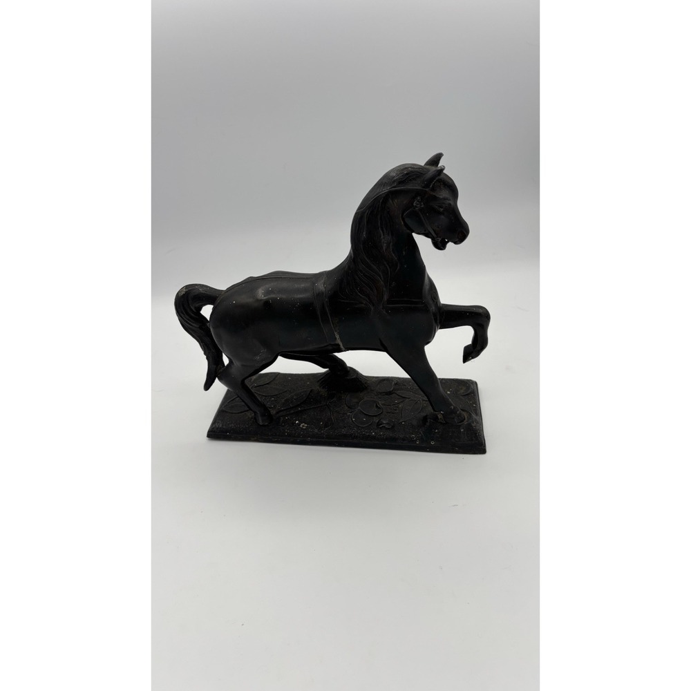 Antique Spelter Metal Horse Mantle Clock Topper Vintage Equestrian